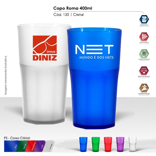 Copos personalizado, Canecas personalizada, Long drink personalizado - Copo Roma Cristal 370mL
